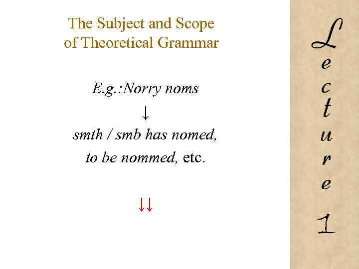 The Subject and Scope of Theoretical Grammar E. g. : Norry noms ↓ smth