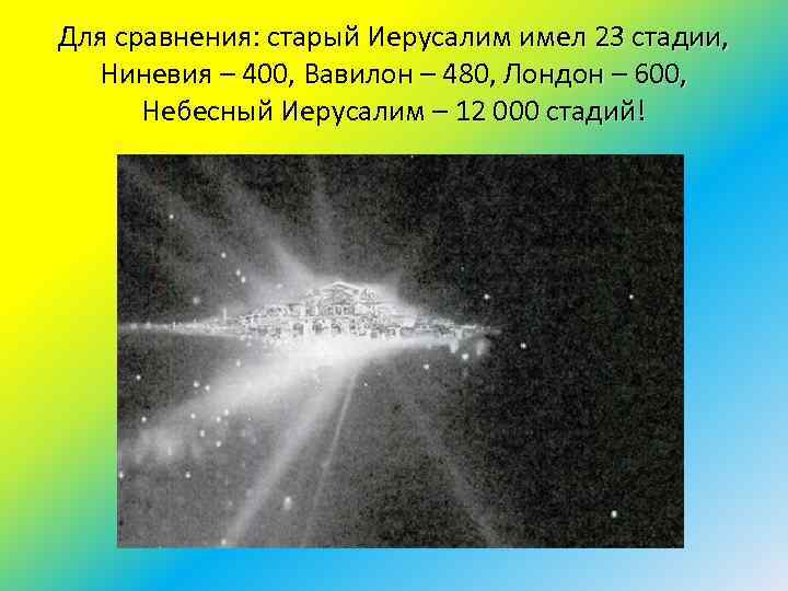 Для сравнения: старый Иерусалим имел 23 стадии, Ниневия – 400, Вавилон – 480, Лондон