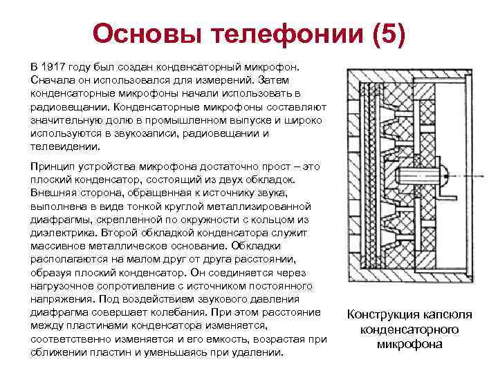 Основы телефонии (5) В 1917 году был создан конденсаторный микрофон. Сначала он использовался для