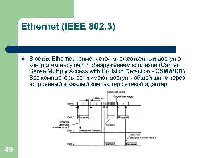 Ethernet (IEEE 802. 3) l 49 В сетях Ethernet применяется множественный доступ с контролем