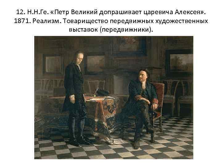 12. Н. Н. Ге. «Петр Великий допрашивает царевича Алексея» . 1871. Реализм. Товарищество передвижных