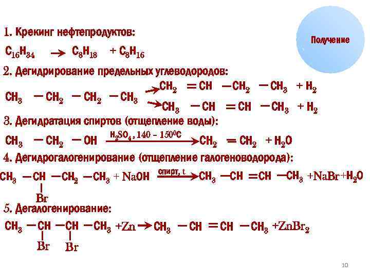 1. Крекинг нефтепродуктов: С 16 Н 34 С 8 Н 18 Получение + С