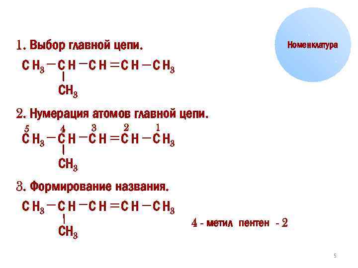 1. Выбор главной цепи. С Н 3 С Н С Н 3 Номенклатура СН