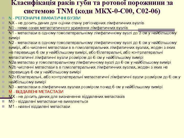 Класифікація раків губи та ротової порожнини за системою TNM (коди МКХ-0 -С 00, С