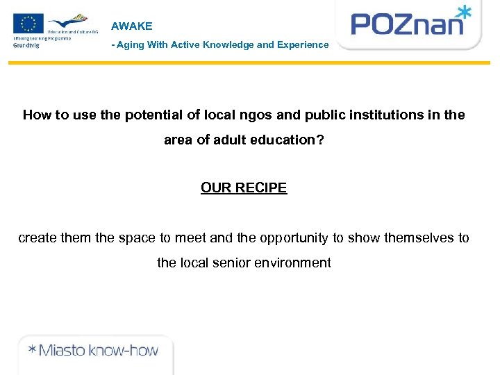 AWAKE - Aging With Active Knowledge and Experience How to use the potential of