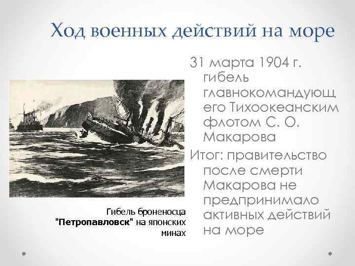 Ход военных действий на море 31 марта 1904 г. гибель главнокомандующ его Тихоокеанским флотом