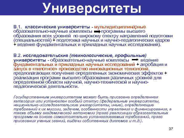 Университеты В. 1. классические университеты - мультидисциплинарные образовательно-научные комплексы программы высшего образования всех уровней