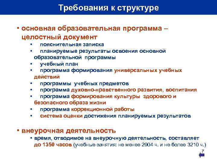 Требования к структуре • основная образовательная программа – целостный документ • • • пояснительная