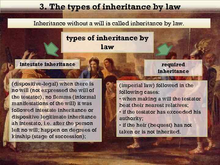 3. The types of inheritance by law Inheritance without a will is called inheritance