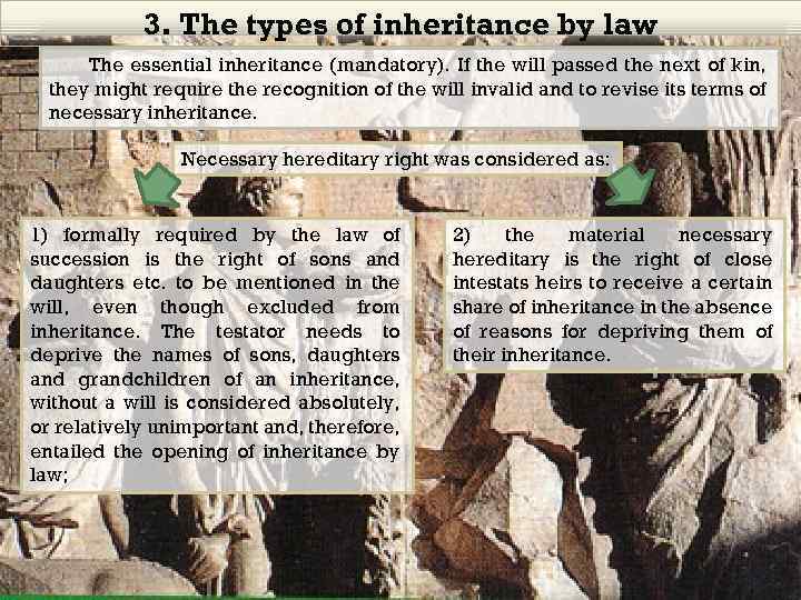 3. The types of inheritance by law The essential inheritance (mandatory). If the will