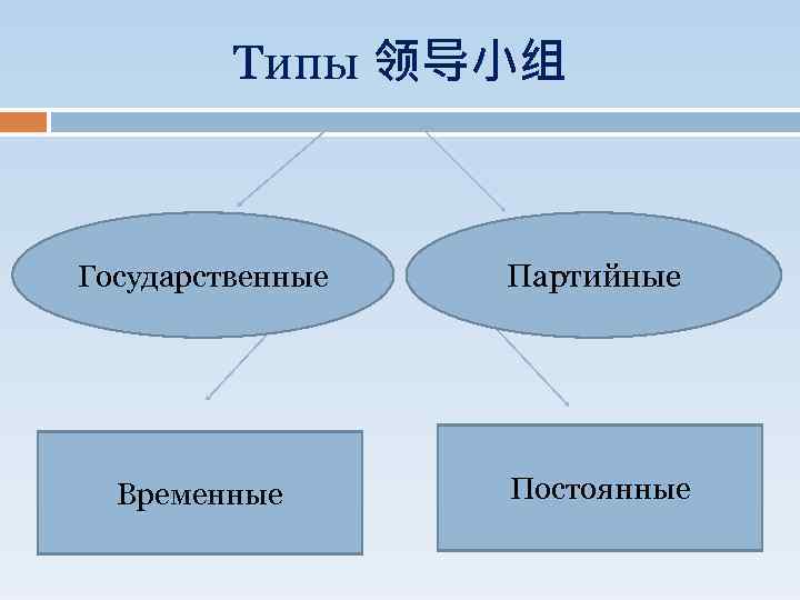 Типы 领导小组 Государственные Партийные Временные Постоянные 