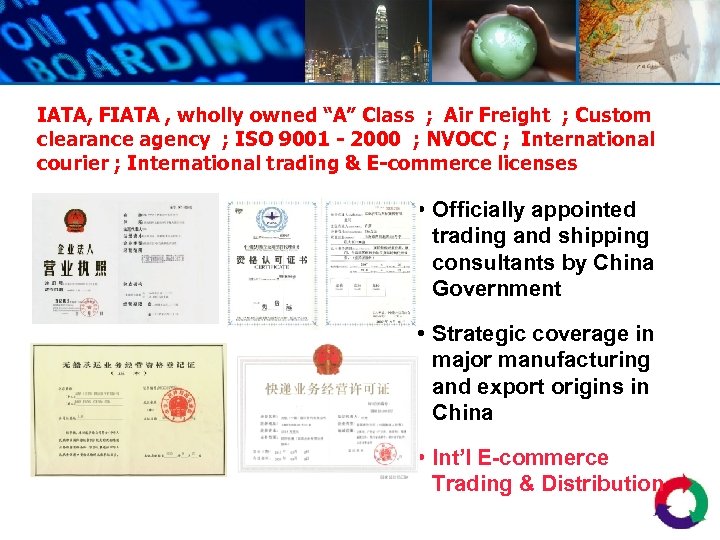 IATA, FIATA , wholly owned “A” Class ; Air Freight ; Custom clearance agency