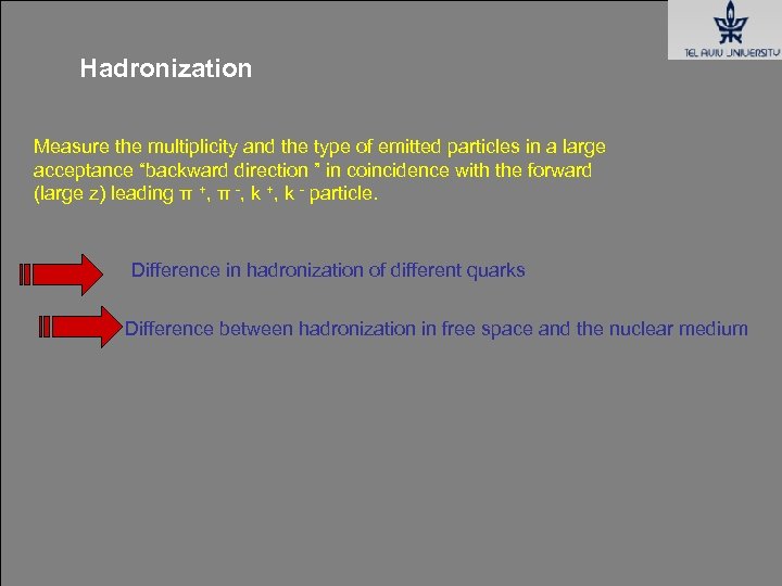Hadronization Measure the multiplicity and the type of emitted particles in a large acceptance