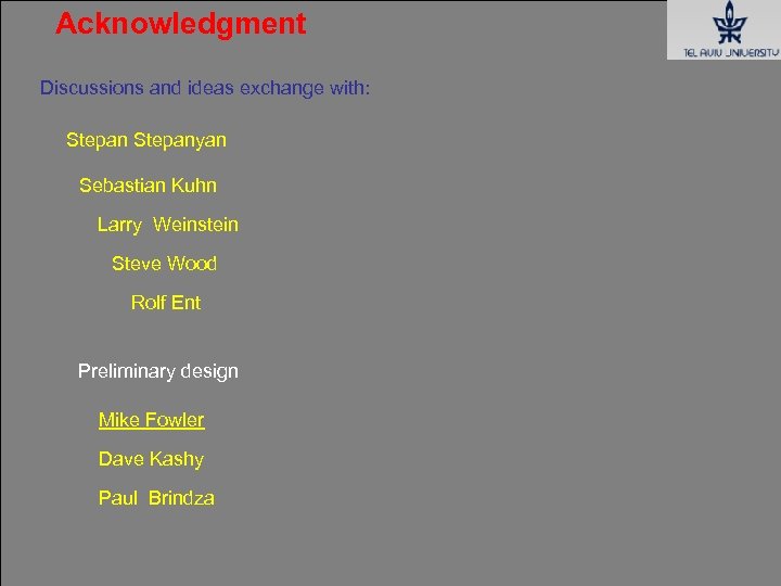 Acknowledgment Discussions and ideas exchange with: Stepanyan Sebastian Kuhn Larry Weinstein Steve Wood Rolf
