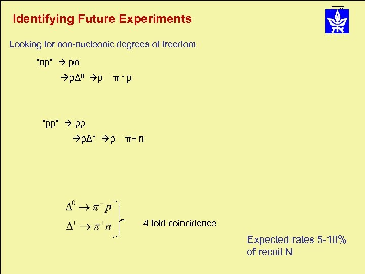 Identifying Future Experiments Looking for non-nucleonic degrees of freedom “np” pn pΔ 0 p