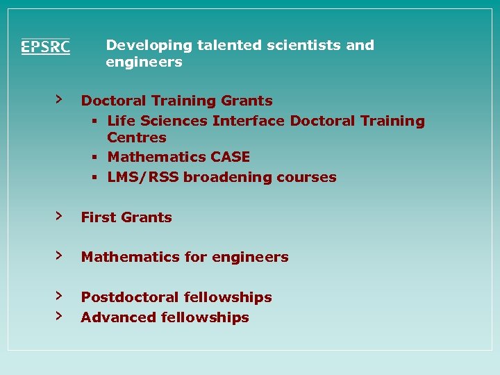 Developing talented scientists and engineers › Doctoral Training Grants § Life Sciences Interface Doctoral