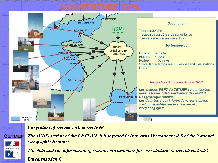 COUVERTURE GPS Integration of the network in the RGP CETMEF The DGPS station of