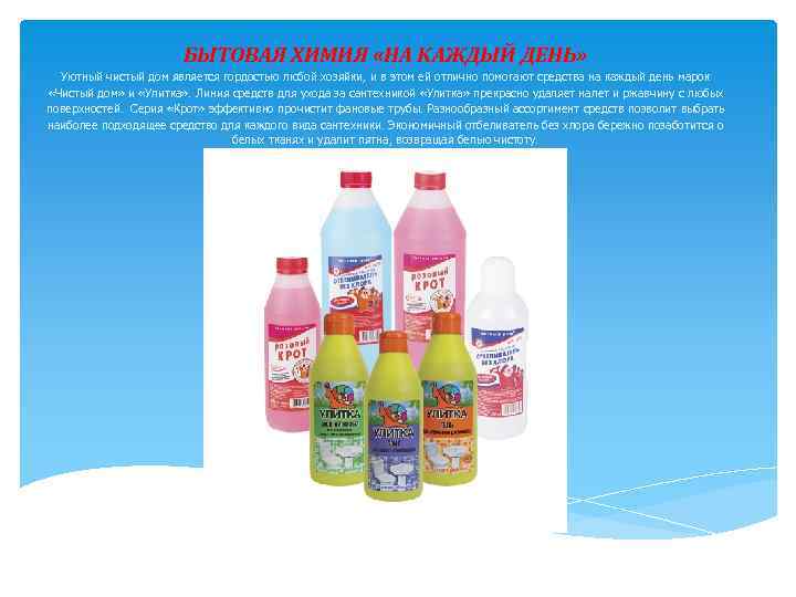 БЫТОВАЯ ХИМИЯ «НА КАЖДЫЙ ДЕНЬ» Уютный чистый дом является гордостью любой хозяйки, и в