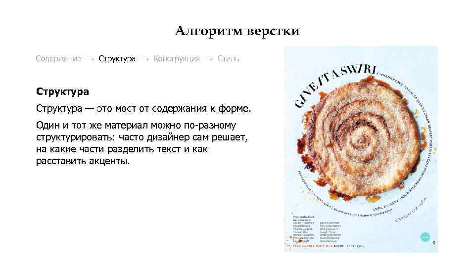 Алгоритм верстки Содержание → Структура → Конструкция → Стиль Структура — это мост от