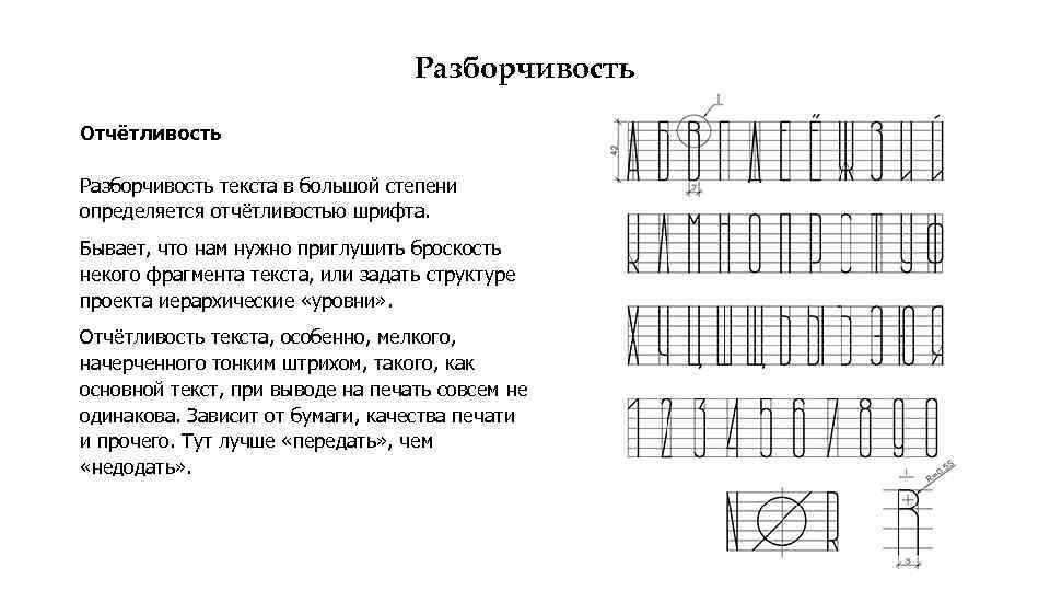 Разборчивость Отчётливость Разборчивость текста в большой степени определяется отчётливостью шрифта. Бывает, что нам нужно