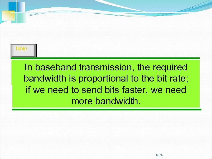 Note In baseband transmission, the required bandwidth is proportional In baseband transmission, the required