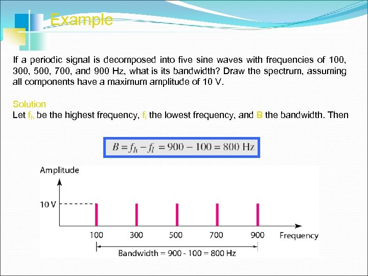 Example If a periodic signal is decomposed into five sine waves with frequencies of