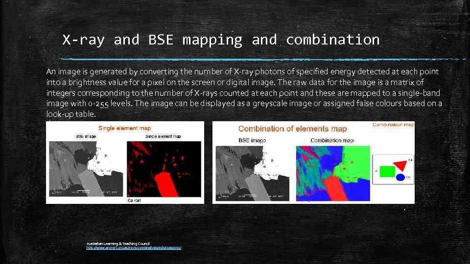 X-ray and BSE mapping and combination An image is generated by converting the number