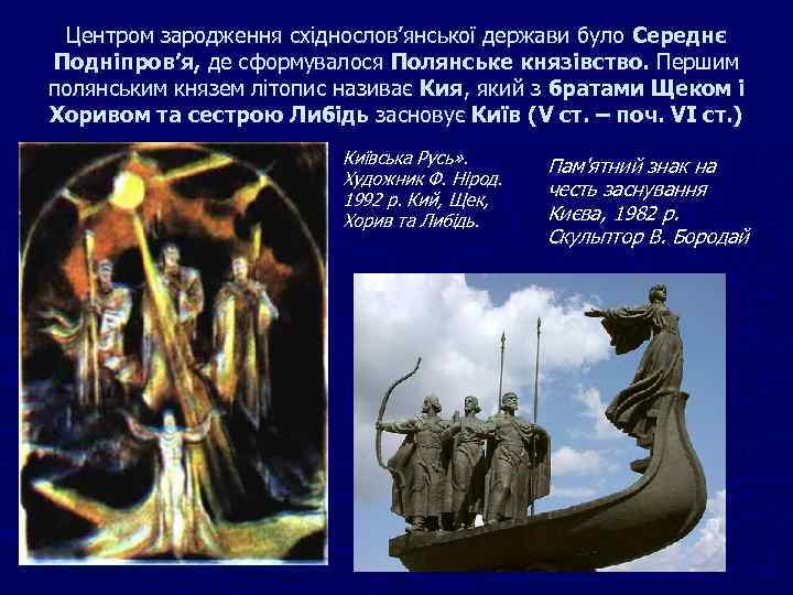 Центром зародження східнослов’янської держави було Середнє Подніпров’я, де сформувалося Полянське князівство. Першим полянським князем