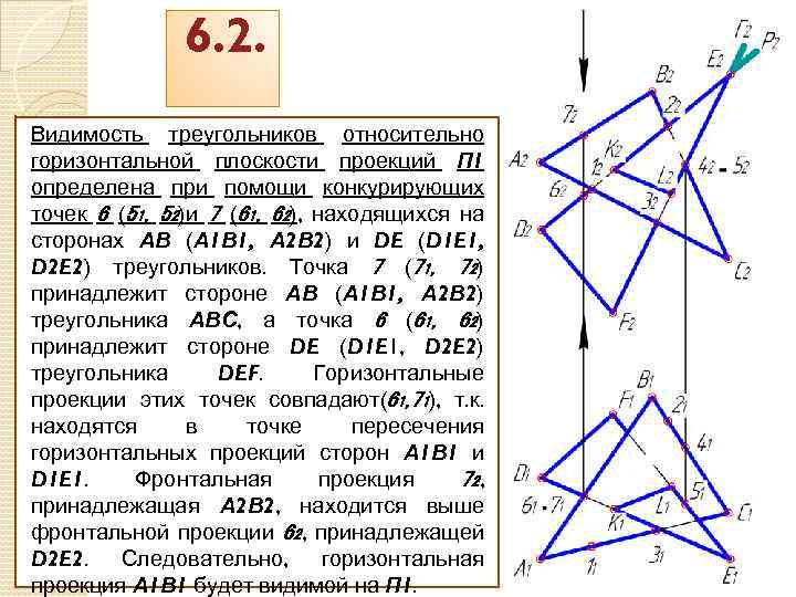 Треугольник находится в плоскости. Видимость плоскостей Начертательная геометрия. Треугольник видимости. Видимость прямой Начертательная геометрия. Видимость точек Начертательная геометрия.