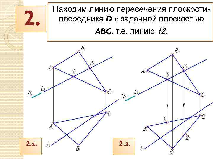 2. 2. 1. Находим линию пересечения плоскостипосредника D c заданной плоскостью ABC, т. е.