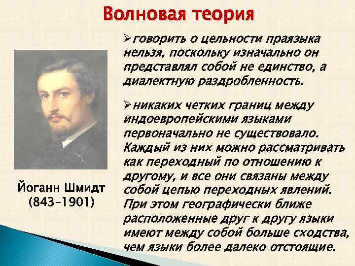 Волновая теория Øговорить о цельности праязыка нельзя, поскольку изначально он представлял собой не единство,