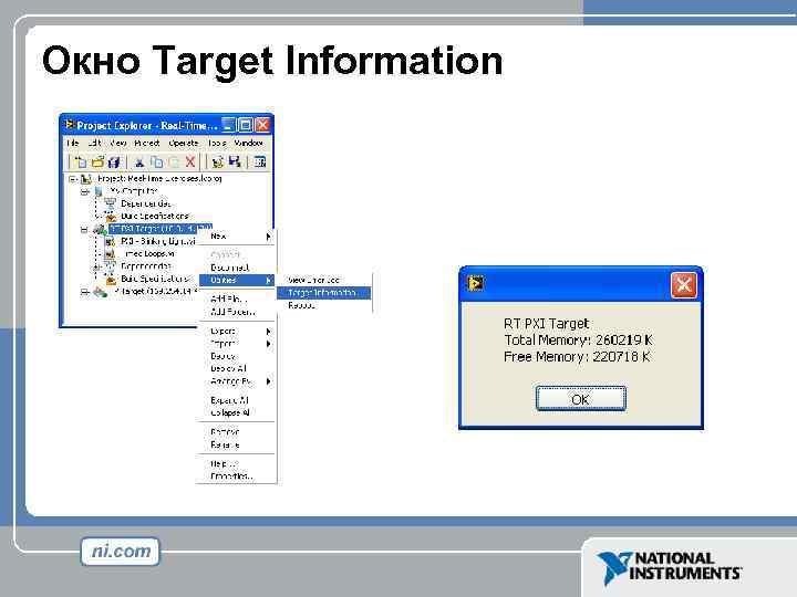 Окно Target Information 