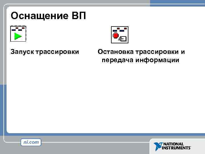 Оснащение ВП Запуск трассировки Остановка трассировки и передача информации 