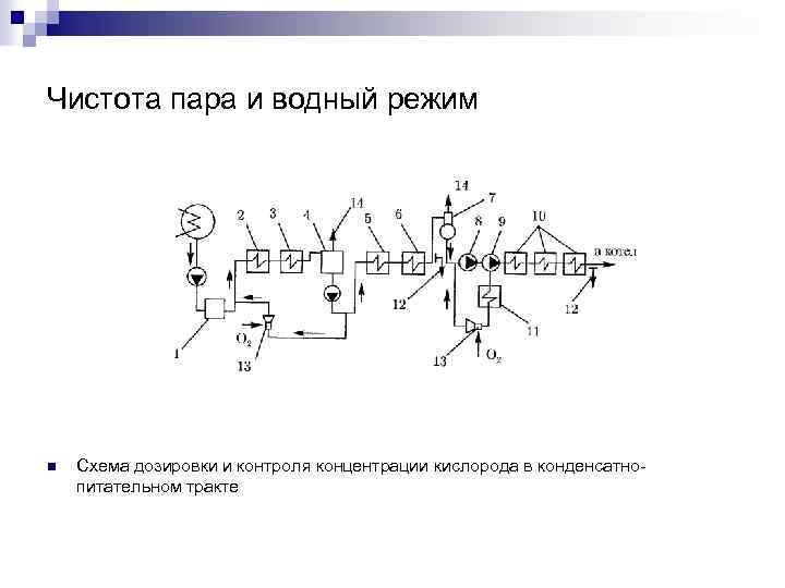 Чистота пара и водный режим n Схема дозировки и контроля концентрации кислорода в конденсатнопитательном