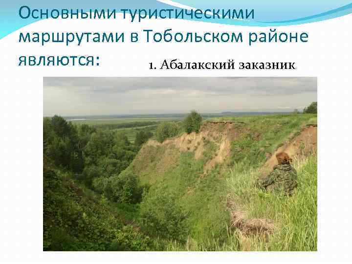 Основными туристическими маршрутами в Тобольском районе являются: 1. Абалакский заказник 
