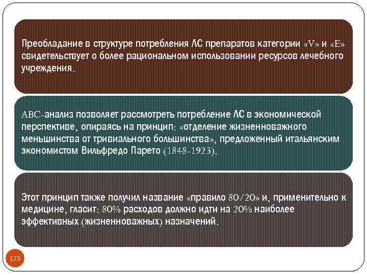 Преобладание в структуре потребления ЛС препаратов категории «V» и «E» свидетельствует о более рациональном