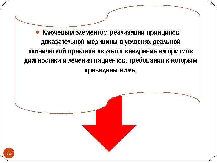  Ключевым элементом реализации принципов доказательной медицины в условиях реальной клинической практики является внедрение