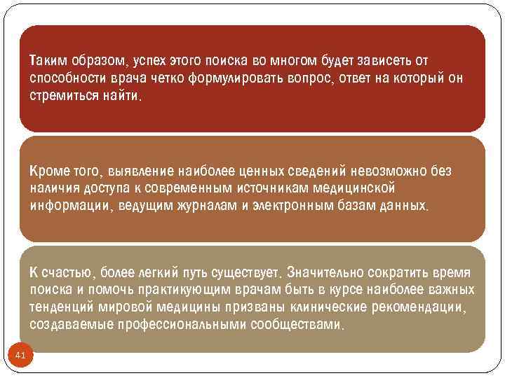 Таким образом, успех этого поиска во многом будет зависеть от способности врача четко формулировать