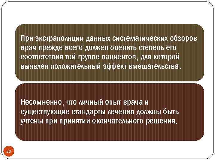 При экстраполяции данных систематических обзоров врач прежде всего должен оценить степень его соответствия той