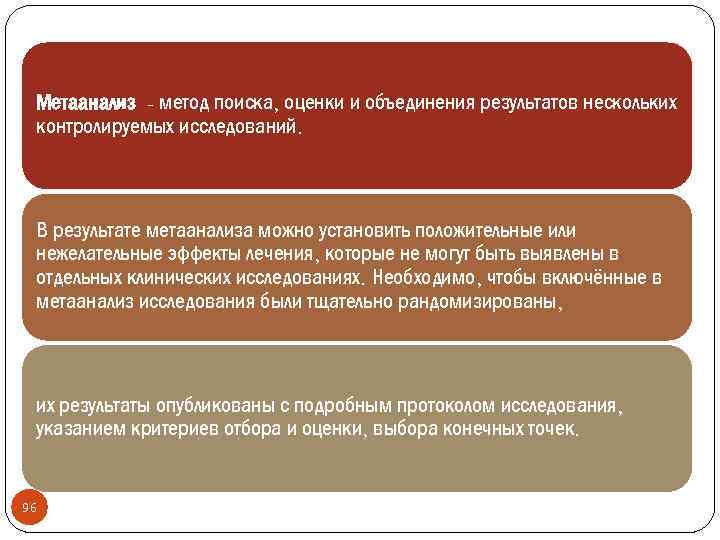Метаанализ - метод поиска, оценки и объединения результатов нескольких контролируемых исследований. В результате метаанализа