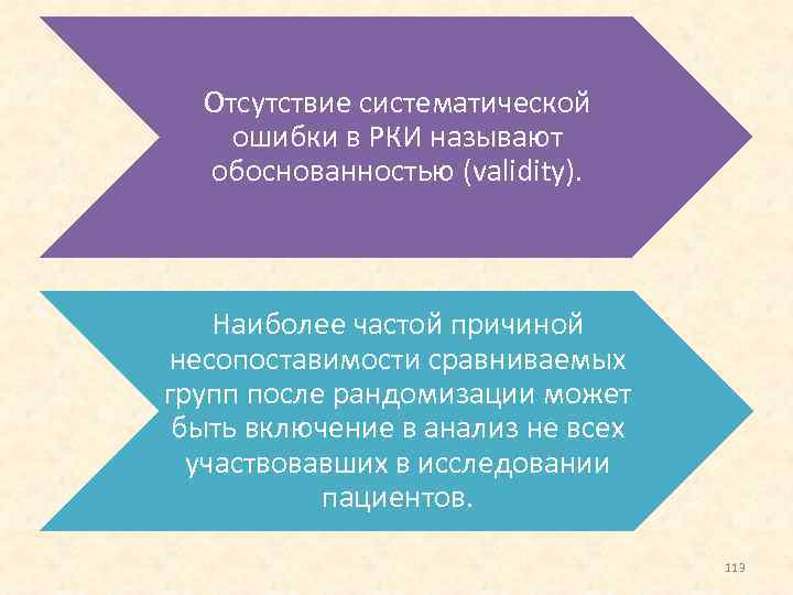 Отсутствие систематической ошибки в РКИ называют обоснованностью (validity). Наиболее частой причиной несопоставимости сравниваемых групп