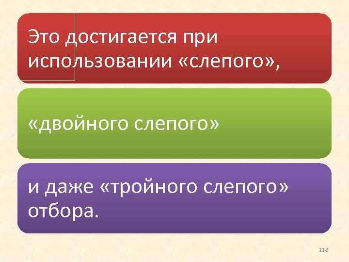 Это достигается при использовании «слепого» , «двойного слепого» и даже «тройного слепого» отбора. 118