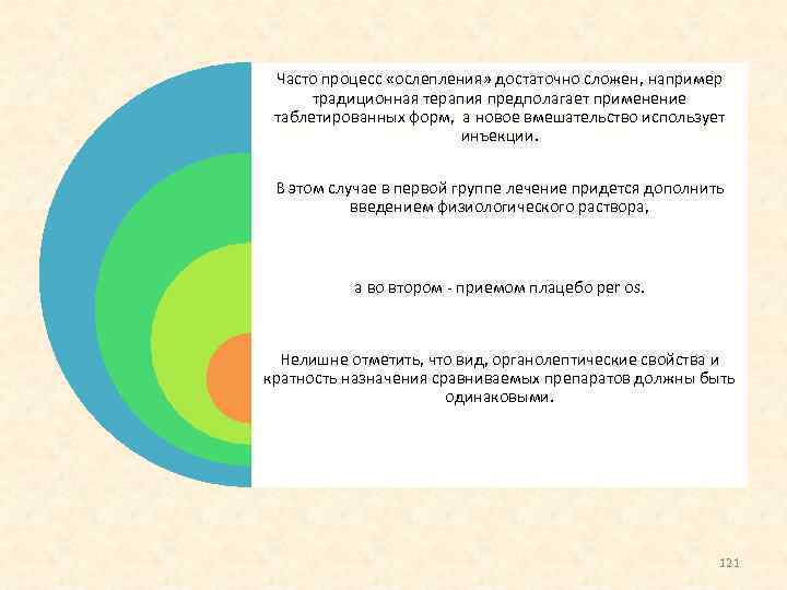 Часто процесс «ослепления» достаточно сложен, например традиционная терапия предполагает применение таблетированных форм, а новое