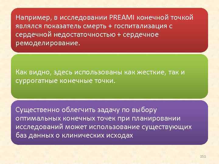 Например, в исследовании PREAMI конечной точкой являлся показатель смерть + госпитализация с сердечной недостаточностью