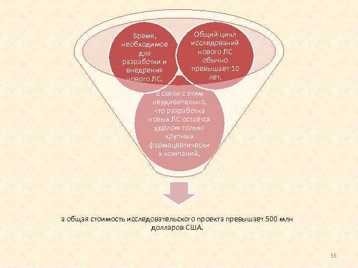Время, необходимое для разработки и внедрения нового ЛС. Общий цикл исследований нового ЛС обычно