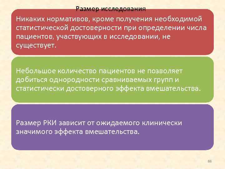 Размер исследования Никаких нормативов, кроме получения необходимой статистической достоверности при определении числа пациентов, участвующих