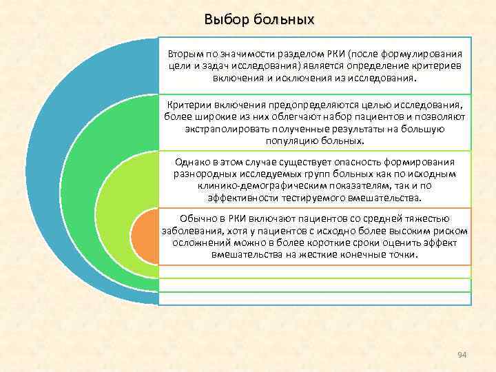 Выбор больных Вторым по значимости разделом РКИ (после формулирования цели и задач исследования) является
