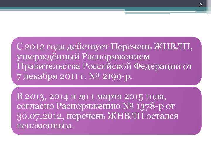 21 С 2012 года действует Перечень ЖНВЛП, утверждённый Распоряжением Правительства Российской Федерации от 7