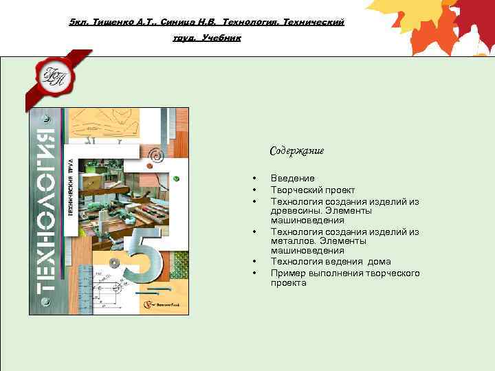 План технология 8 класс