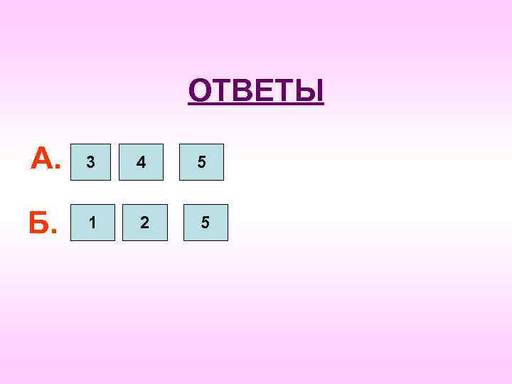 ОТВЕТЫ А. 3 4 5 Б. 1 2 5 